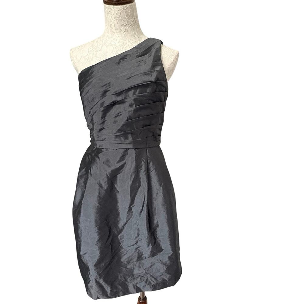 Monique Lhuillier Bridesmaids One Shoulder Taffeta Dress cocktail party Grey 10